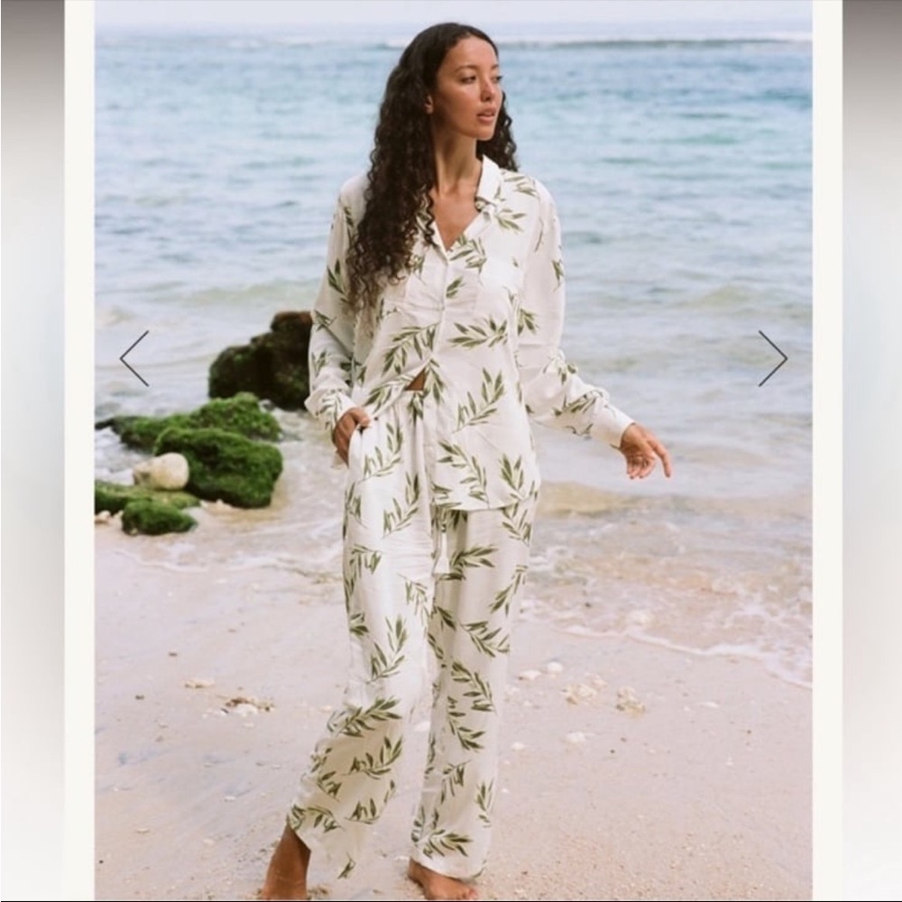 NWT Piyama pajama sleep set women’s XS  Marlon olive leaf long sleeve and pants